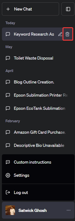 remove individual chat on ChatGPT - How to use ChatGPT