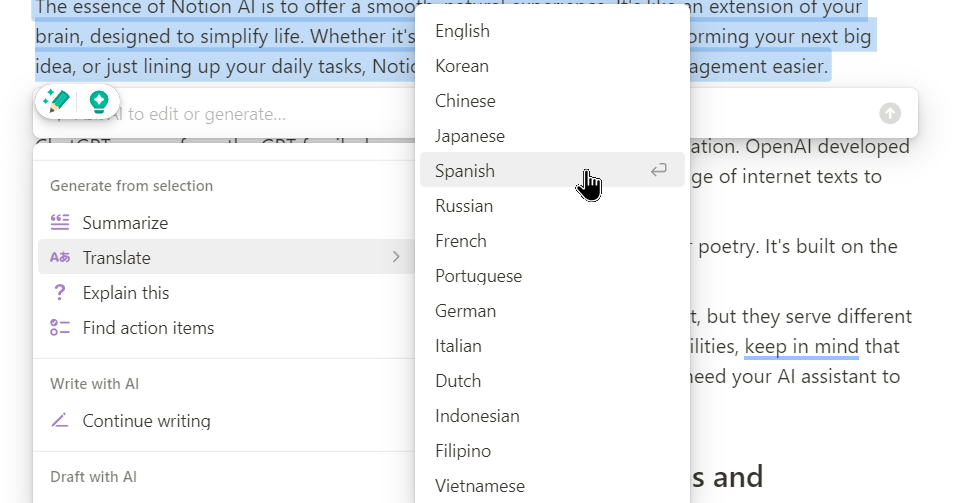 Notion AI for Translation - Notion AI vs ChatGPT