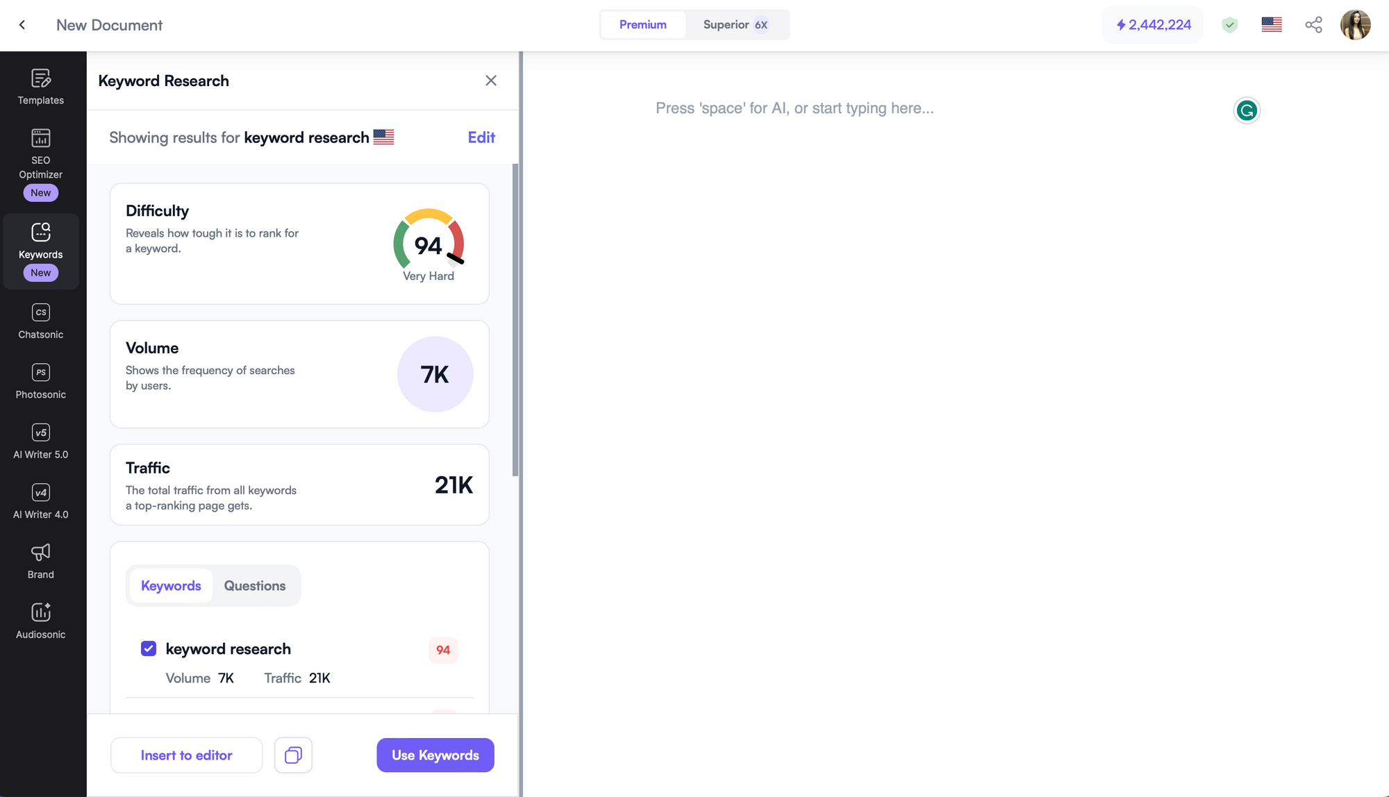 Ewritesonic Keyword Research Tool - Keyword Research