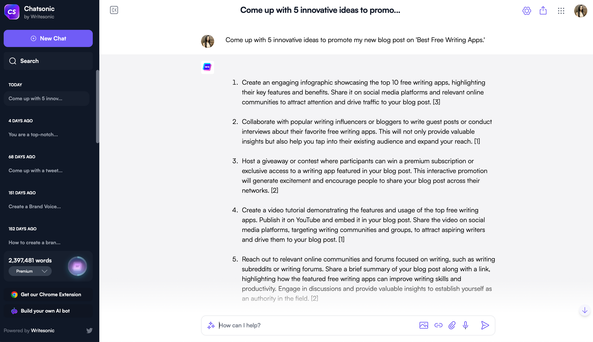 Chatsonic - Free writing apps