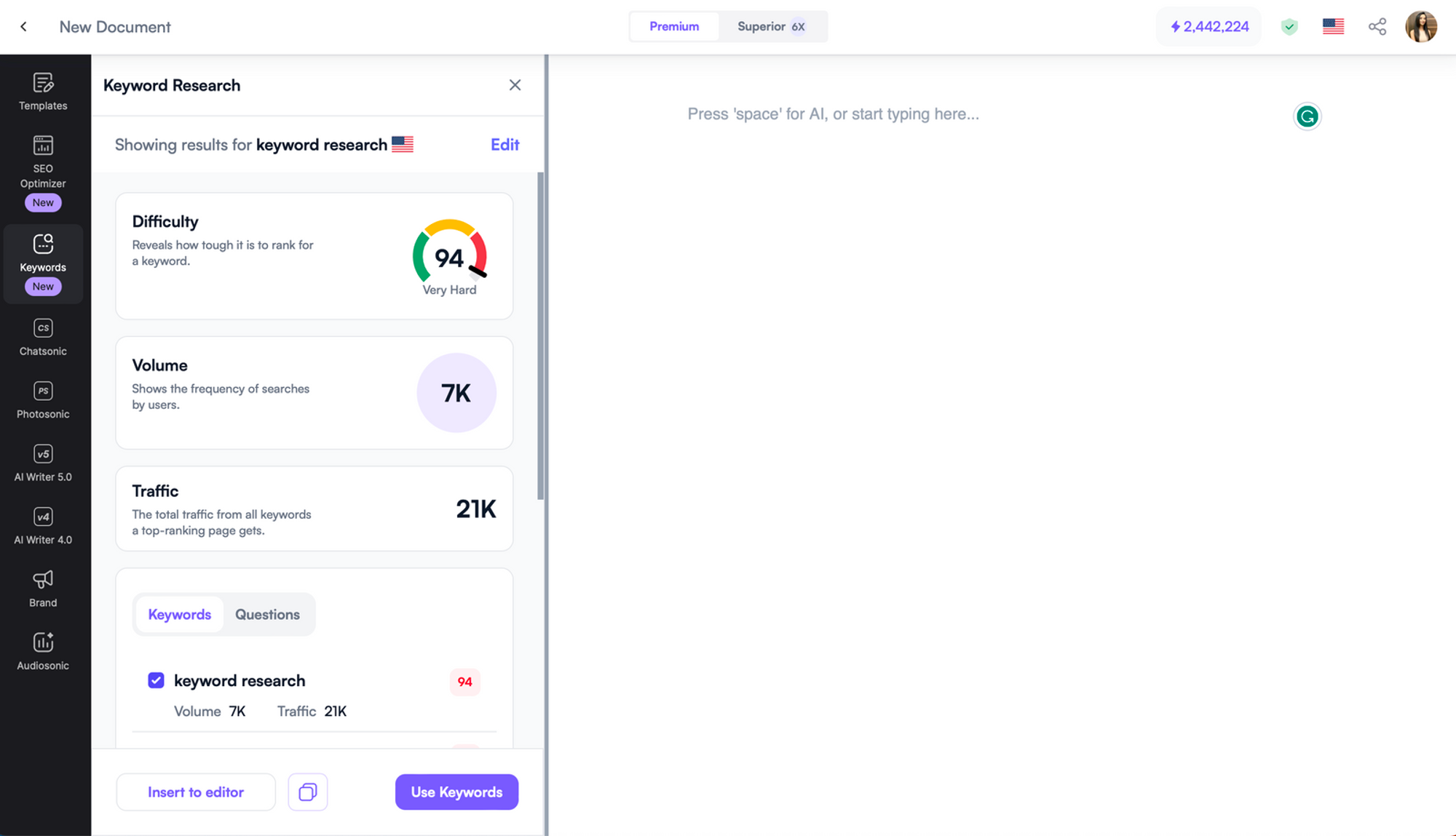 Ewritesonic keyword research tool - what is seo