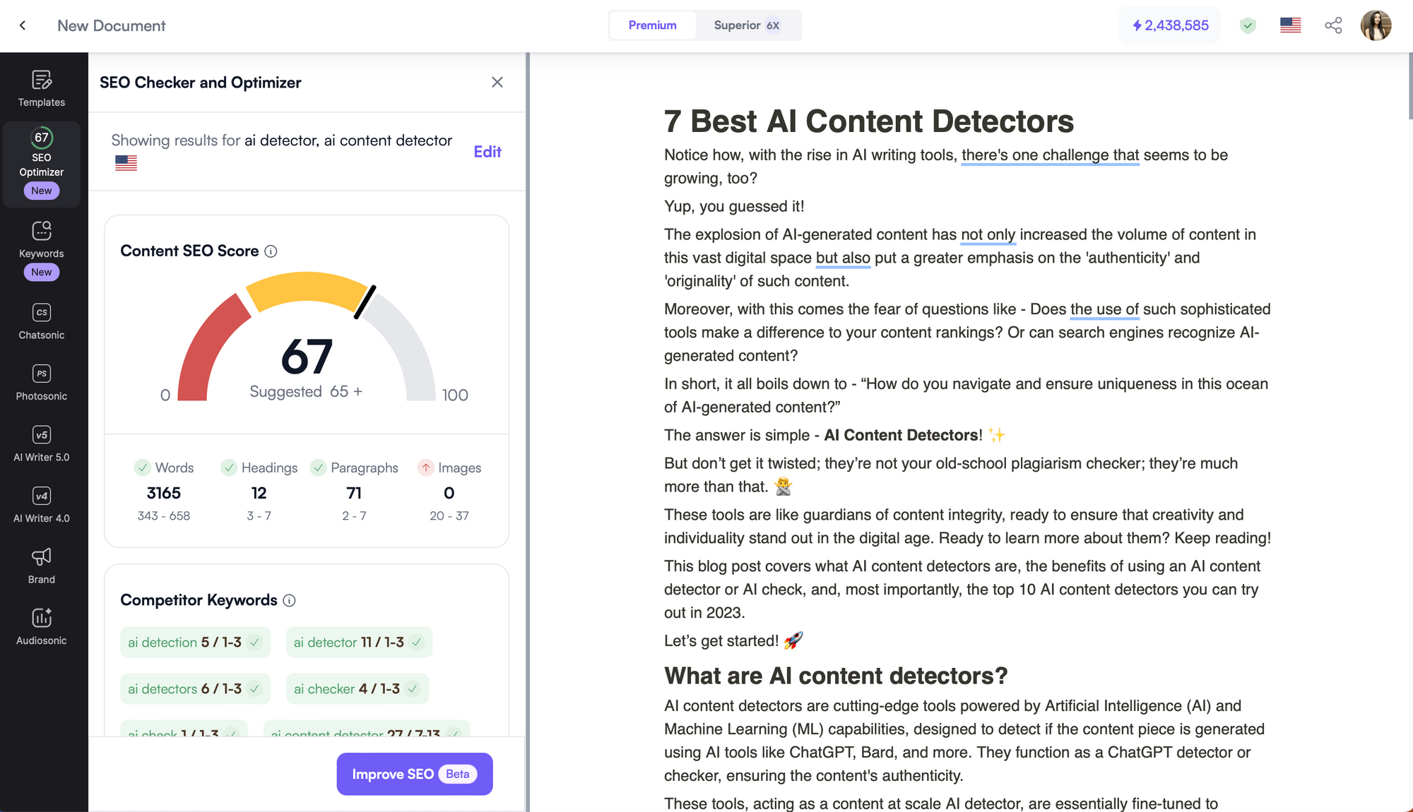 Ewritesonic SEO Checker and Optimizer - Free writing apps