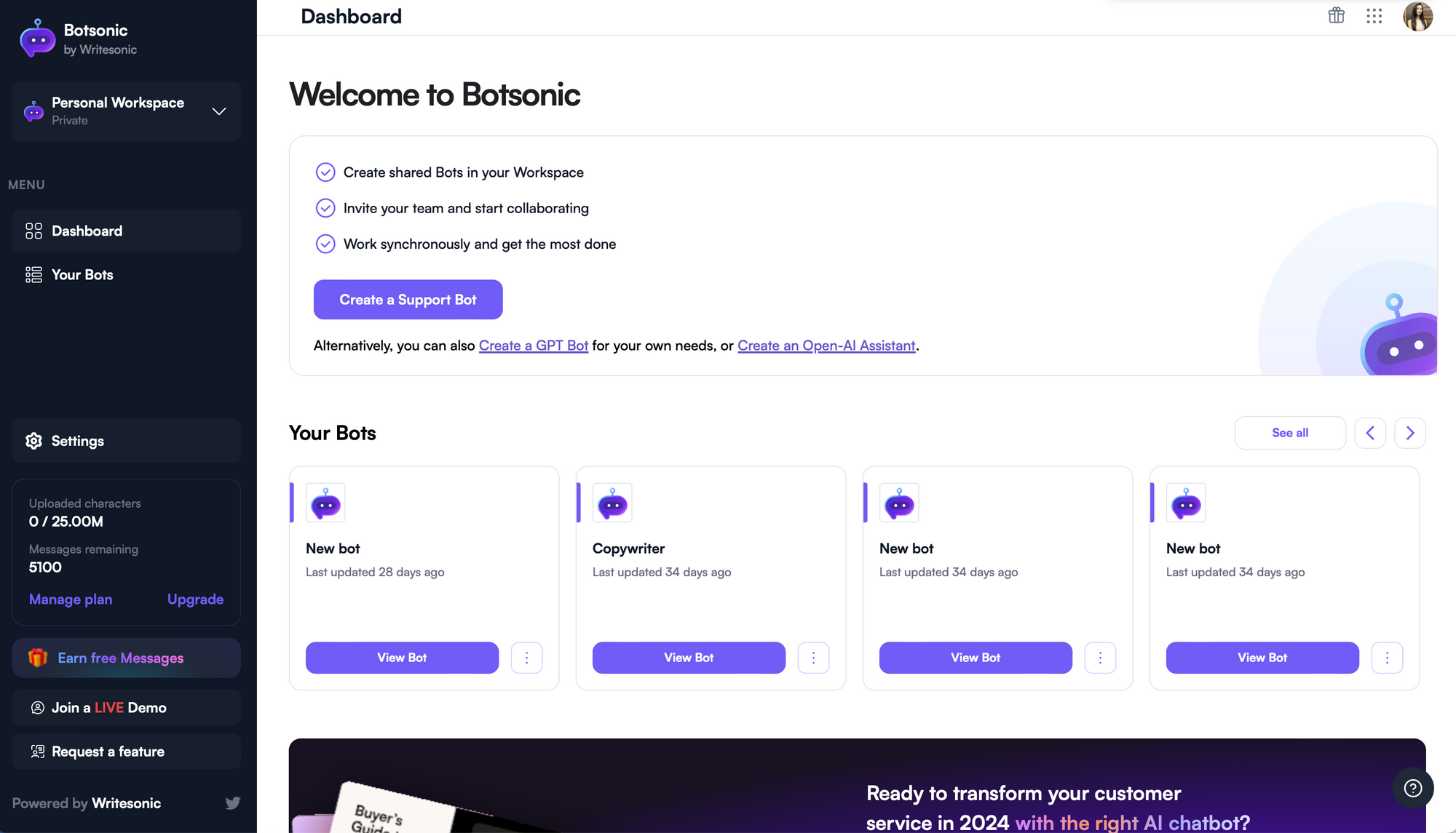 Botsonic - Best free AI chatbot for building your own chatbot