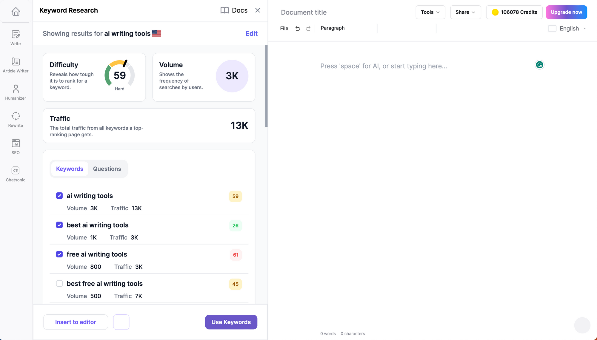 Ewritesonic Keyword Research Tool - Best SEO Tools