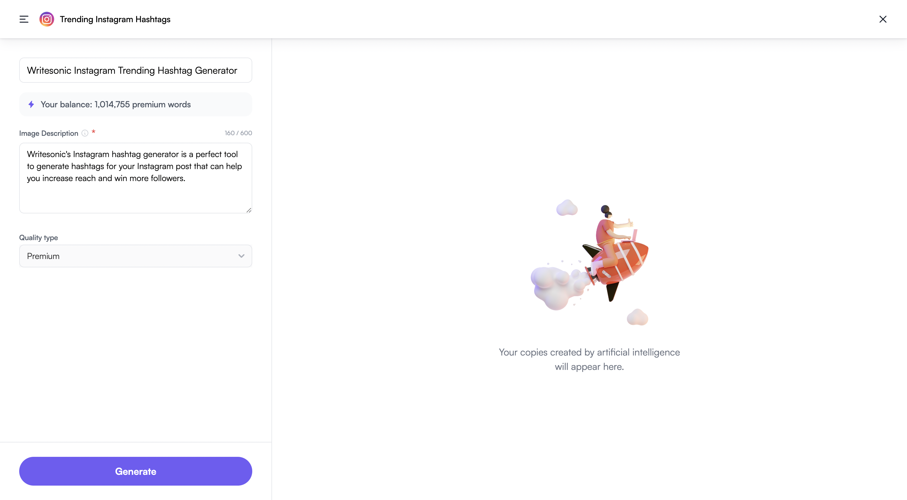Image description - Instagram hashtag generator