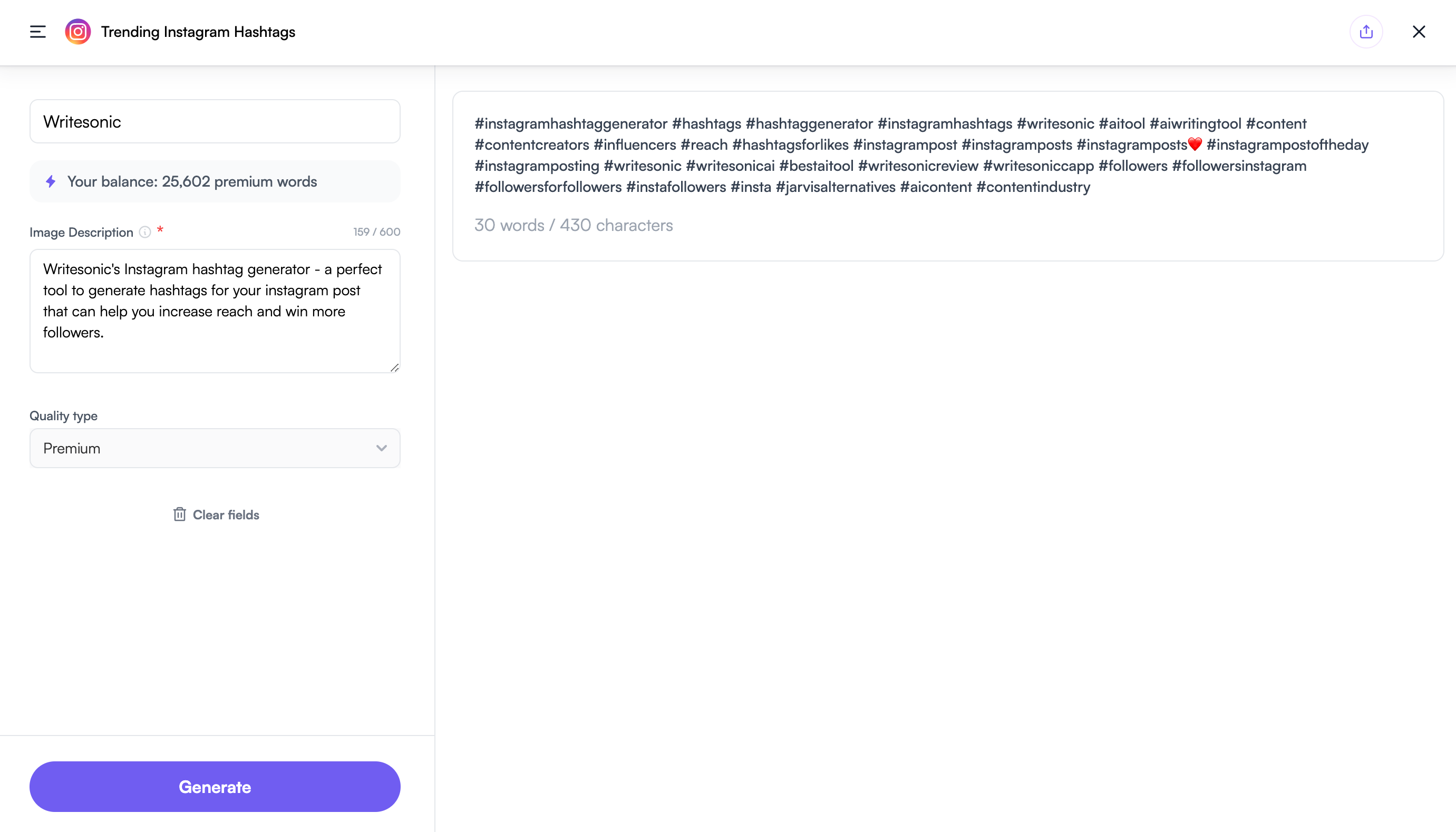 Generate trending instagram hashtags with AI in seconds