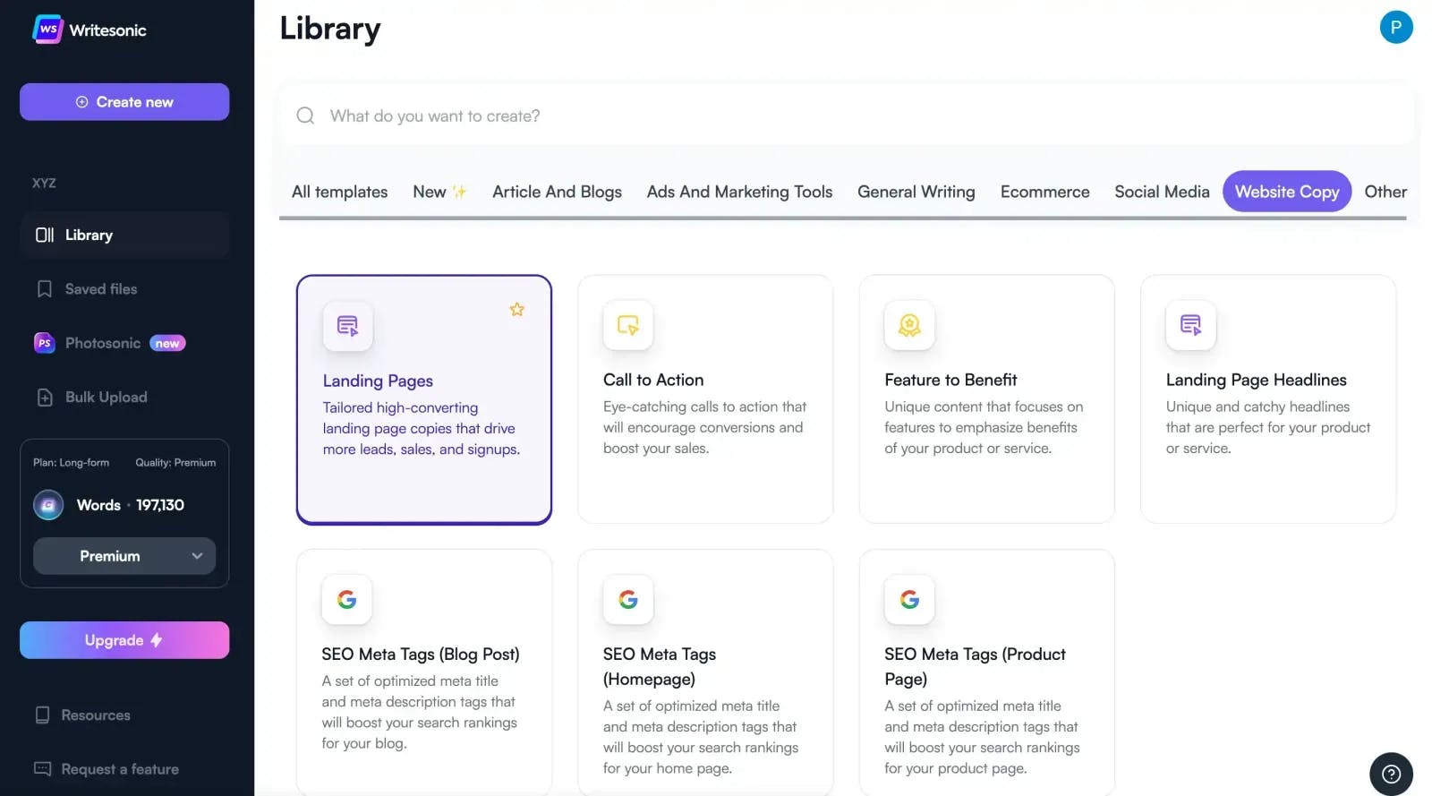 Get ready to create a powerful and engaging landing page with Ewritesonic’s landing page generator. Let’s get started!  Firstly, log into your Ewritesonic account. In case you don’t have one, sign up and create an account for free today.  Next, go to the dashboard and click on “Landing Pages.” It will take you to the landing page copy generator page, where you can create a stunning and optimized page in no time.