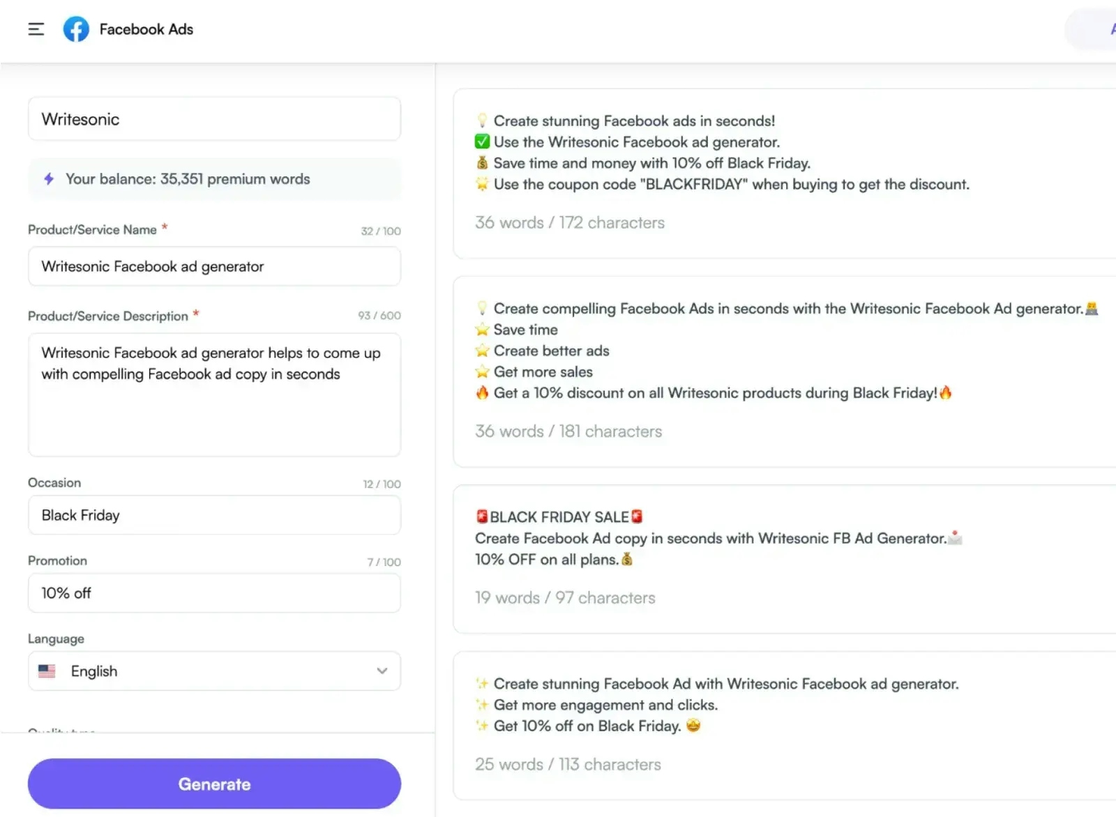 Ewritesonic Facebook Ad Generator