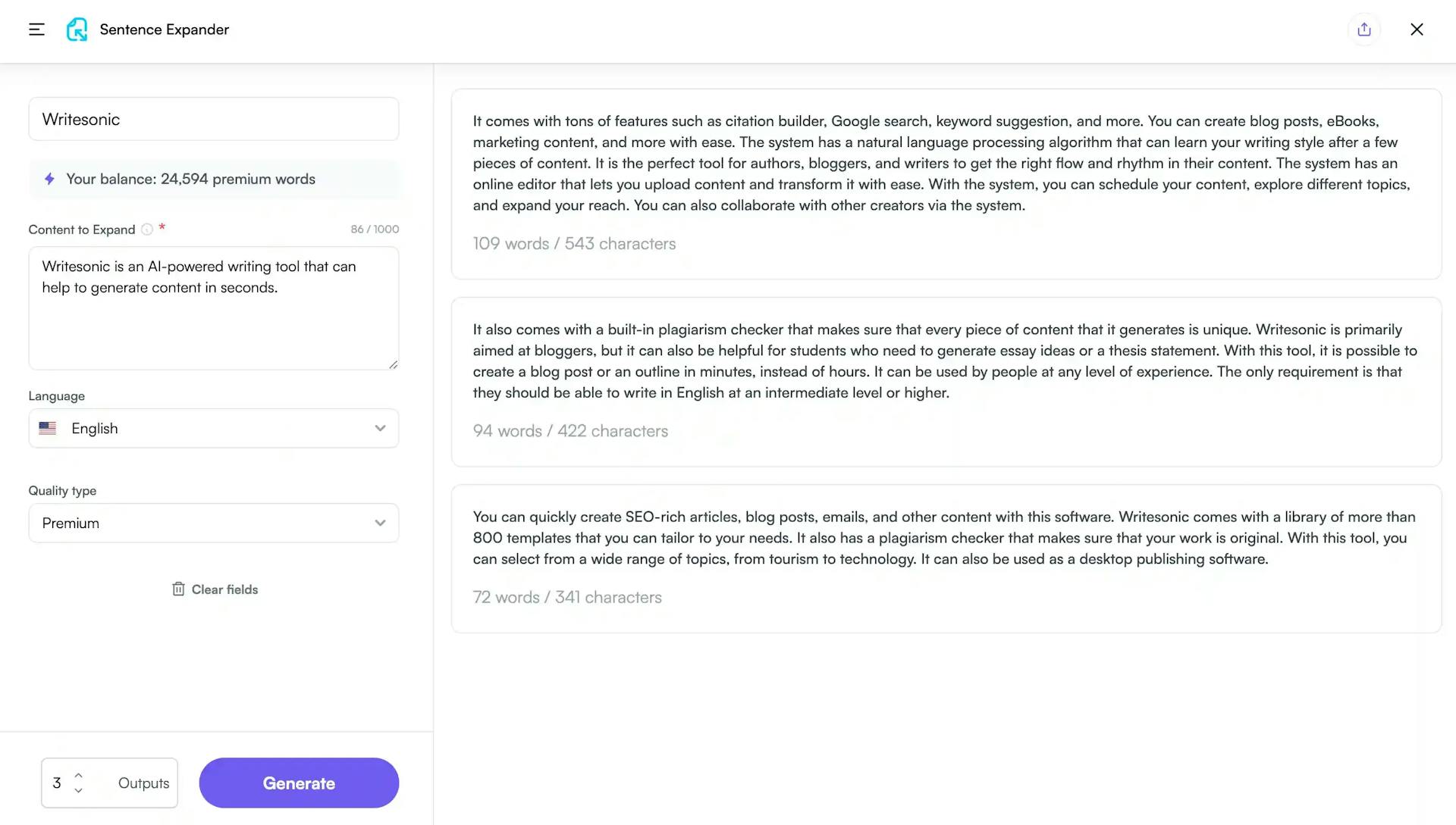 How to use Ewritesonic’s Sentence Expander - Step 3