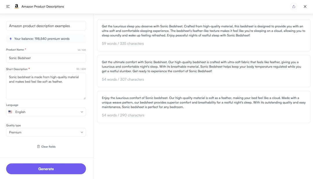 Amazon product description generator