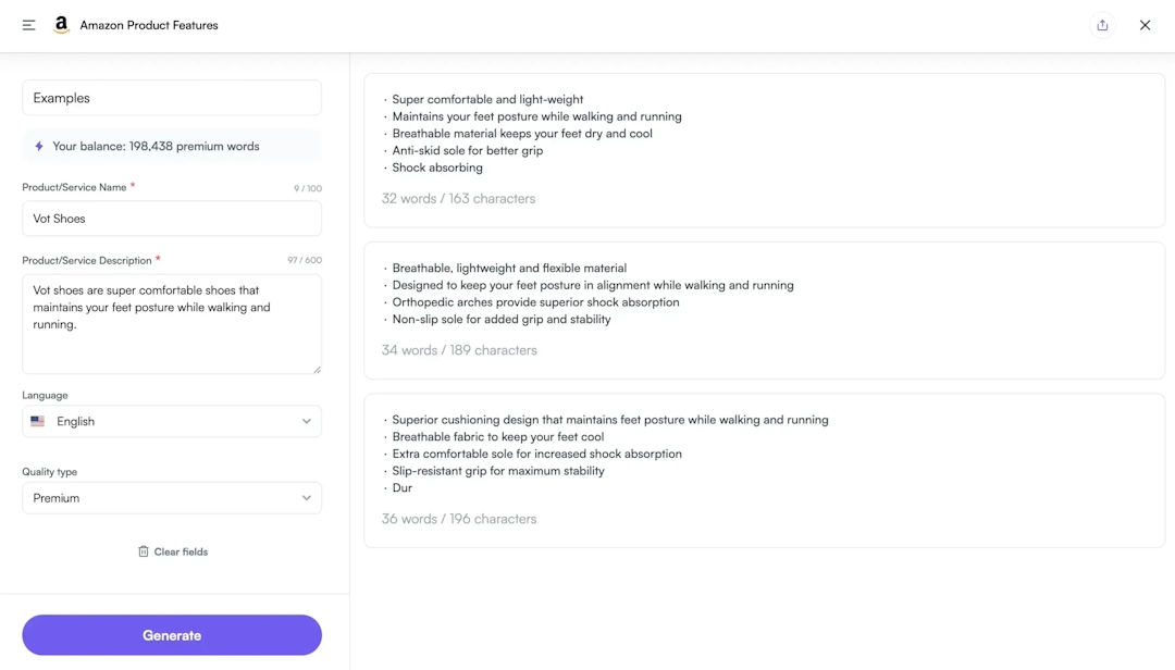 Amazon product features generator