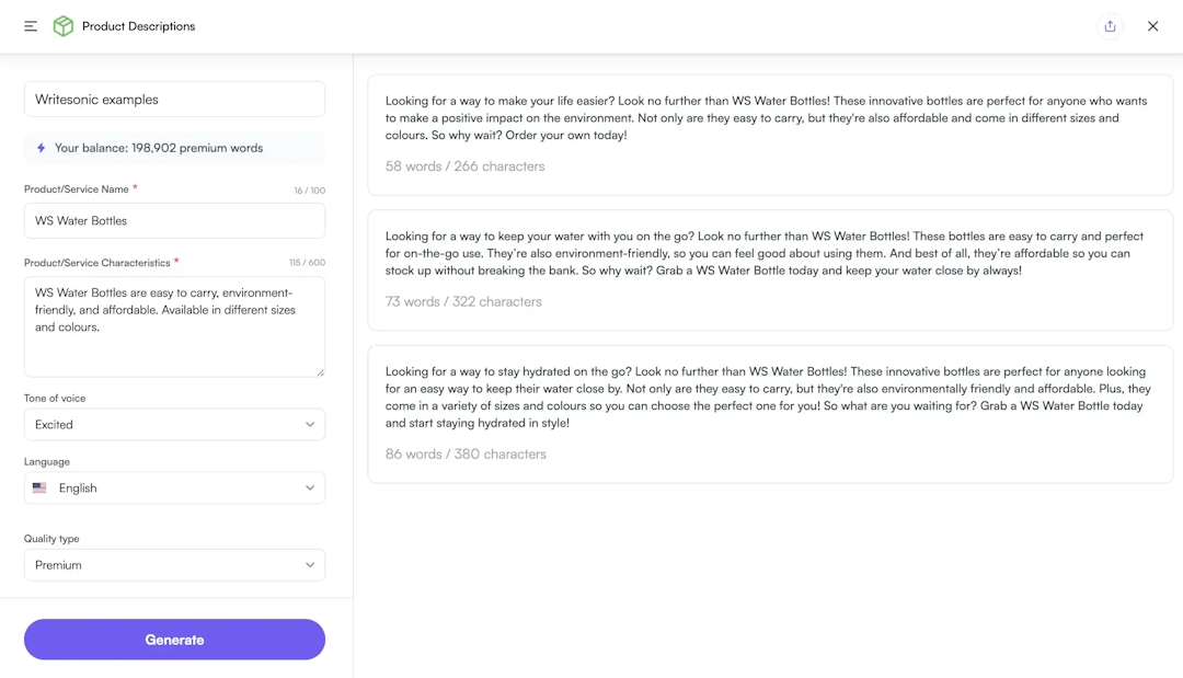 Product description generator for products