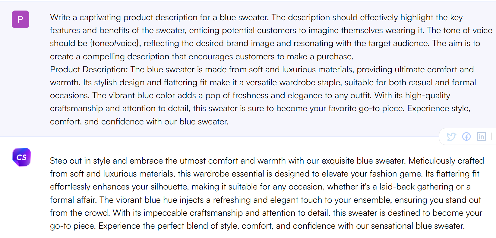 Product descriptions on Chatsonic